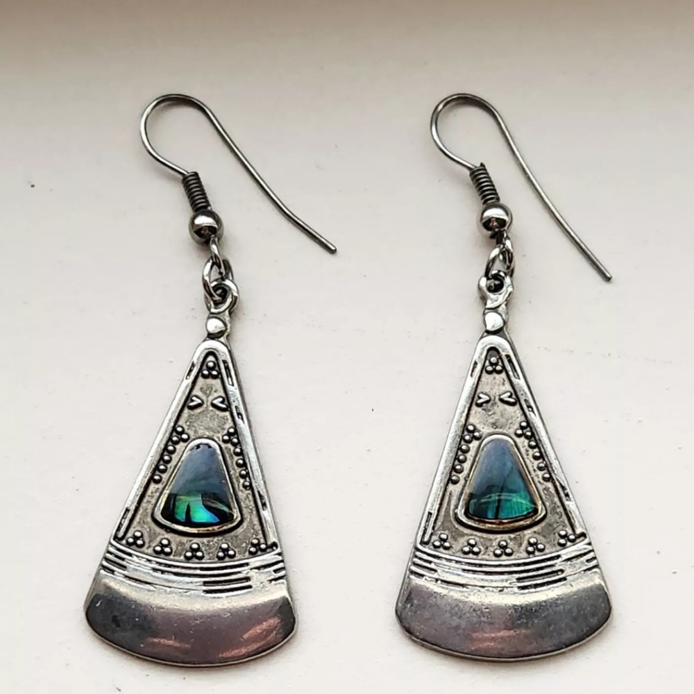 Vintage Silver Tone and Abalone Shell Earrings Southwest Theme